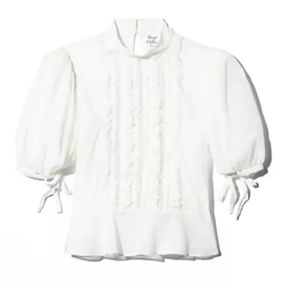 Hope For Flowers by Tracy Reese White Frilled Puff Sleeve Blouse XS